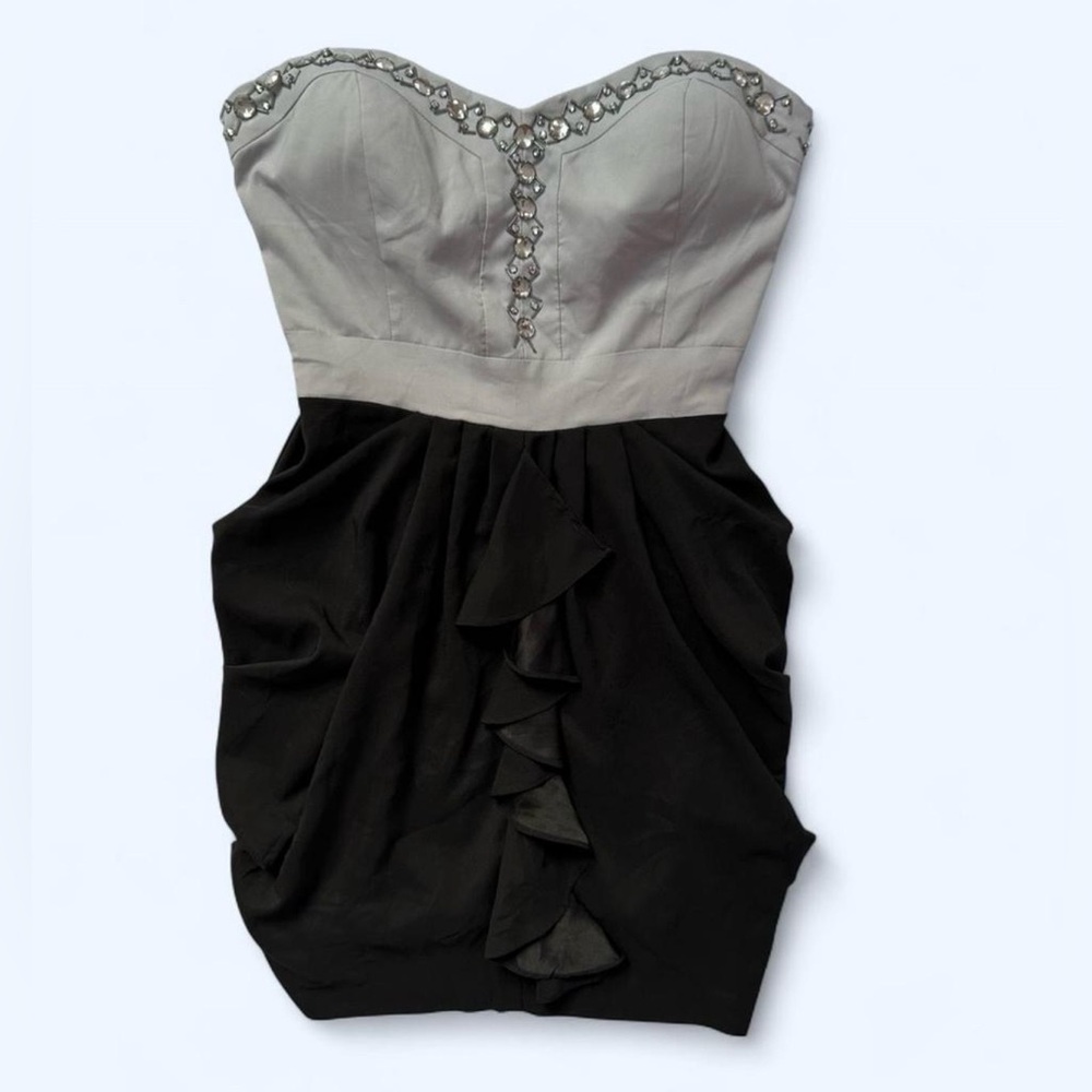 Rampage Y2K Strapless Beaded Two Tone Ruffle Mini Dress Gray/Black Size Medium